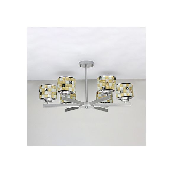 Modern Mosaic A sostenere il soffitto a 6 luci blu/giallo in vetro il lampadario appeso in finitura cromata