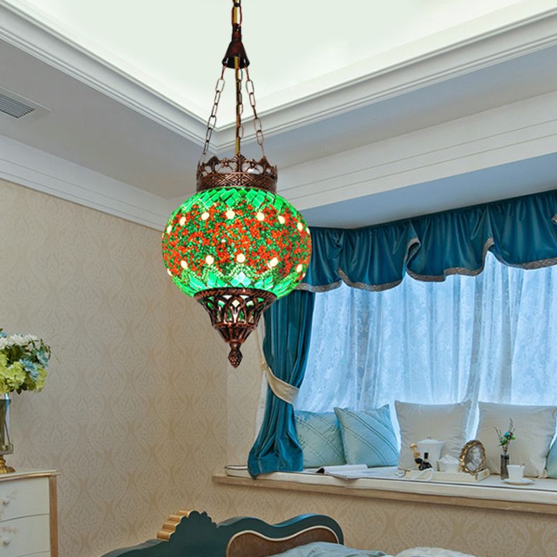 Cut Glass Sphere Ceiling Lamp Decorative 1 Head Living Room Suspension Pendant Light in Green