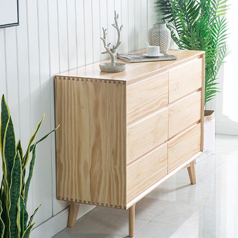 Traditional Horizontal Double Dresser Wood Storage 6 Drawers Dresser for Bedroom