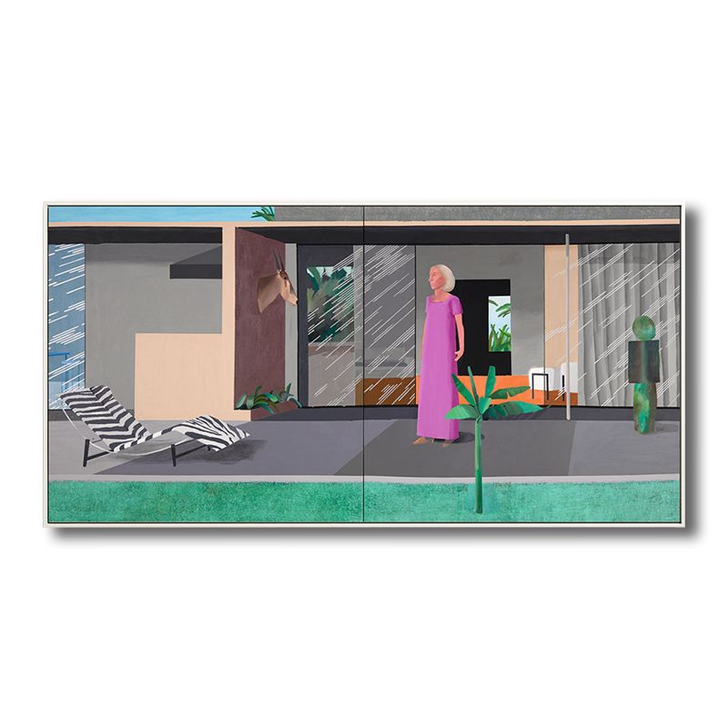 Women and Courtyard Painting Modern Textured Bathroom Wall Decor, Multiple Sizes