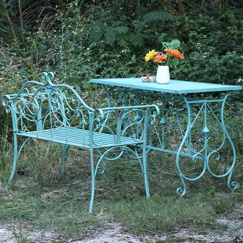 Modern Green Waterproof Courtyard Table Iron Rectangle Outdoor Table