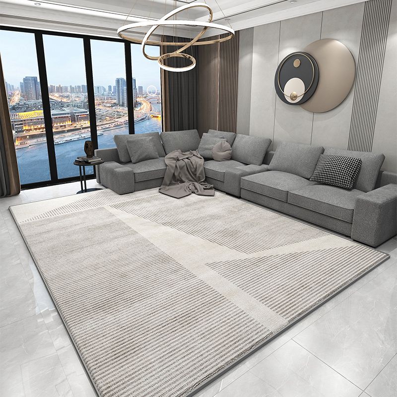 Grey Geometric Print Rug Modern Polyester Area Rug Stain Resistant Carpet for Home Decor