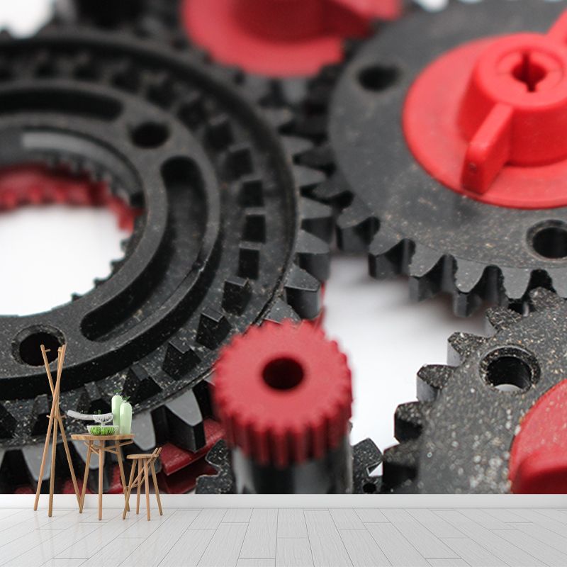 Metal Gear Mural Wallpaper Moisture Resistant Wall Decor for Home Living Room