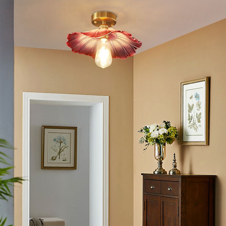 Shaded Aisle Semi Flush Mount Lighting Glass Minimalist Semi Flush Ceiling Light in Gold