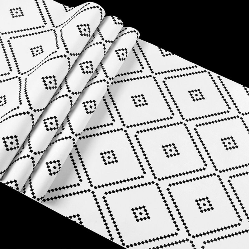 Black and White Nordic Harlequin and Dots Wallpaper, Non-Pasted