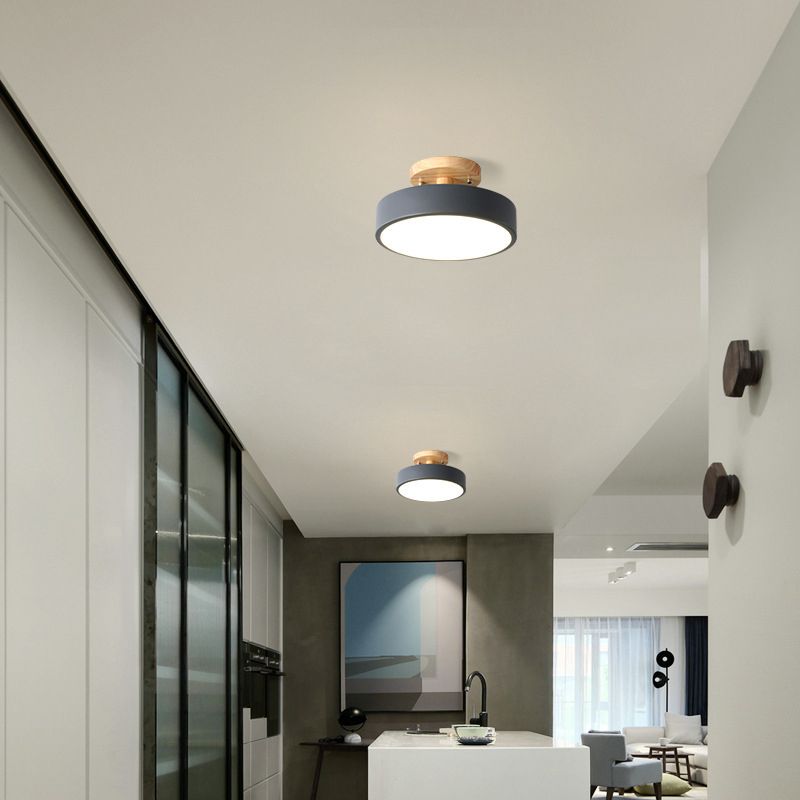 1 Light Cylindrical Ceiling Light Modern Macaron Style Metal Ceiling Lighting for Bedroom