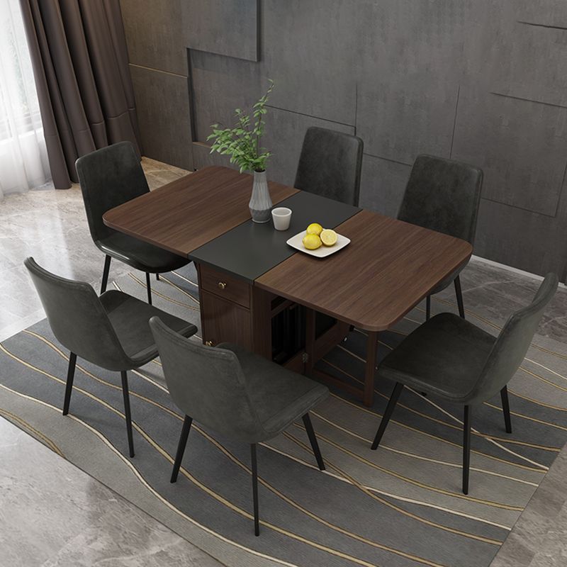 Modern Rectangle Folding Wood Dining Table for Small Space with Pedestal Base