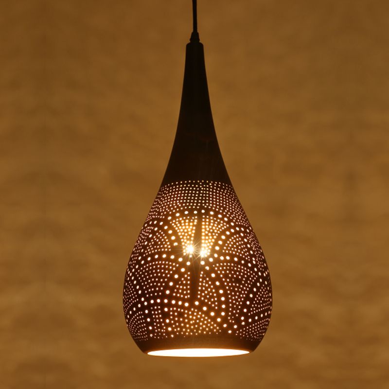 Art Deco Etched Sphere/Droplet Hanging Lamp Kit 5"/8" Width 1 Head Metallic Pendulum Light in Black