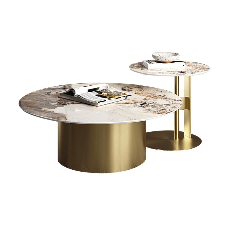 Pedestal Round Coffee Table Glam Slate Nesting Coffee Table Set
