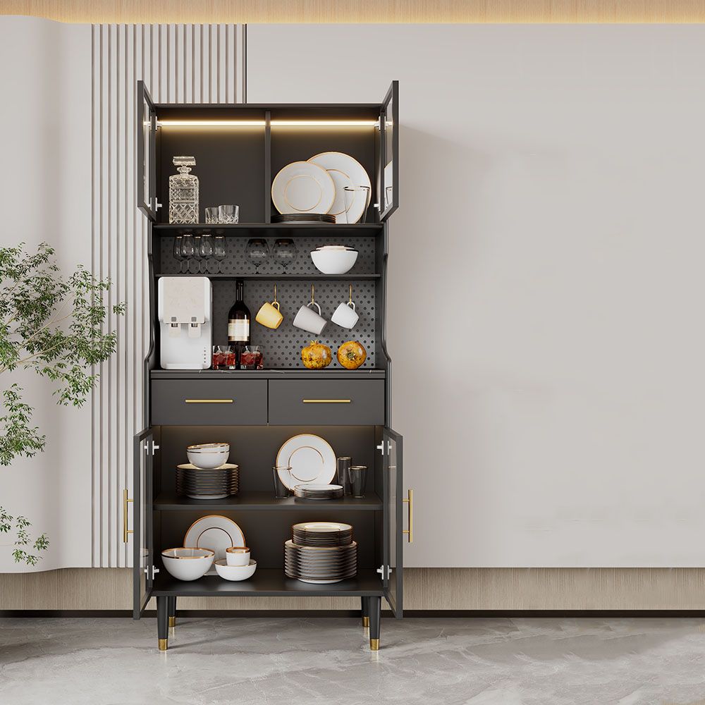 Ultra Modern Wood Dining Hutch Glass Doors Storage Cabinet for Dining Room