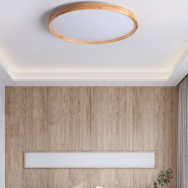 Modern Minimalist LED Ceiling Light Wooden Circular Flush Mount in Brown