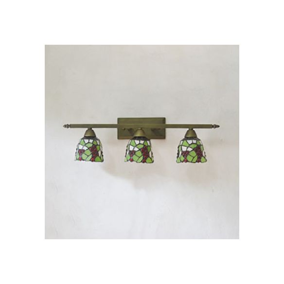 Tiffany Rustic Bell Wall Lighting Stained Glass 3 Lights Bathroom Sconce Lamp in Pink/Red/Orange/Purple