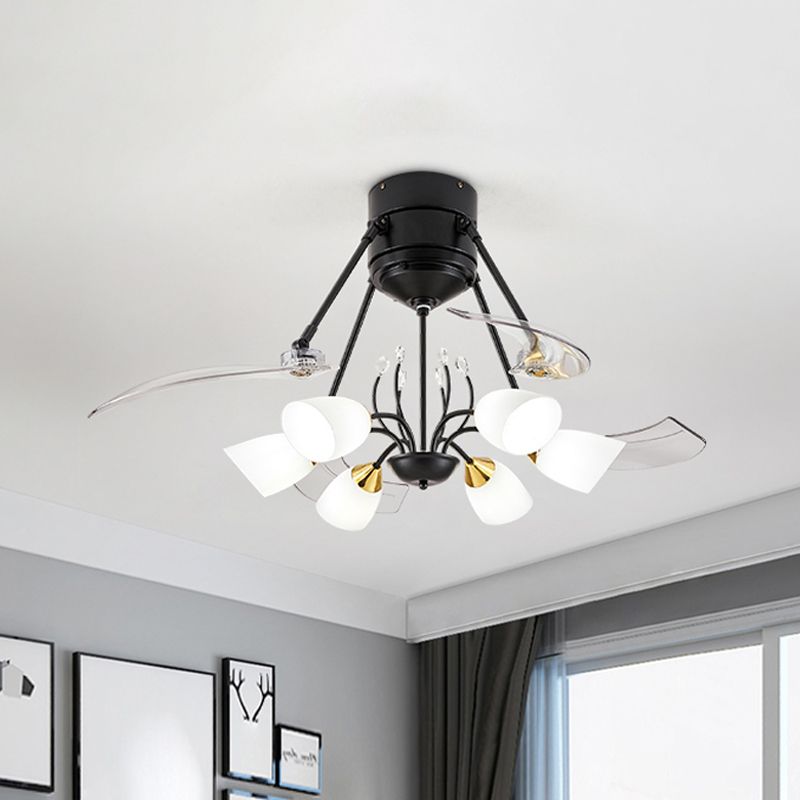 48 "breit geometrische Hangdüfter Leichtsexerität Metall Black Semi-Flush-Halterung mit 4 Klingen