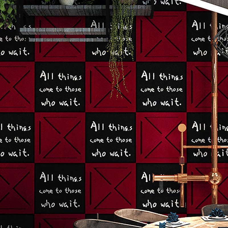 Coffee and Dress Shop Wallpaper Red and Black Square Box with English Phrases Design, 20.5" by 31', Non-Pasted