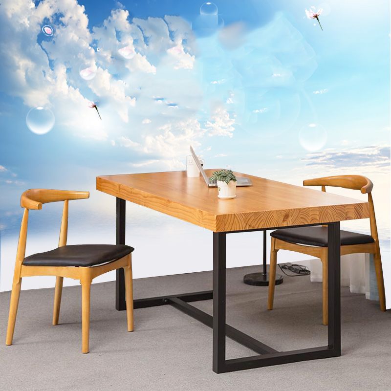 Industrial Dining Table with Trestle Base Natural and Black Dining Table with Wood Top