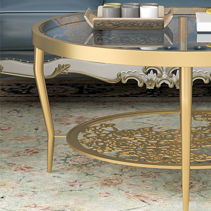 Contemporary Cocktail Table 4 Legs Glass Top Round Single Coffee Table