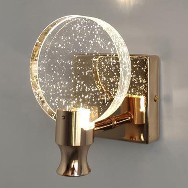 1 Light Round Vanity Wall Lights Modern Style Crystal Vanity Wall Sconce