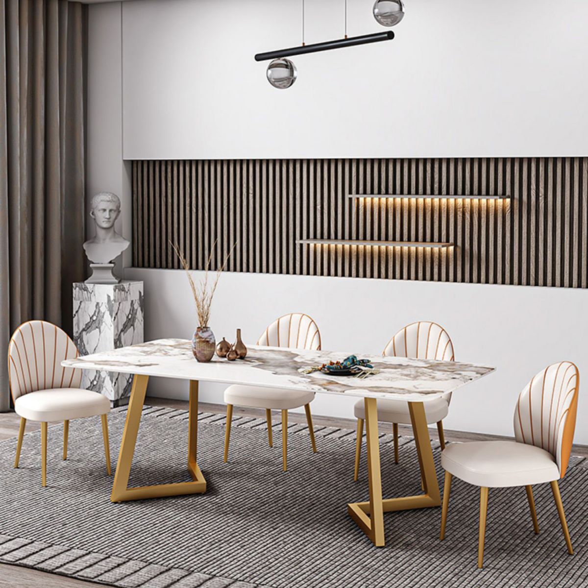 Iron and Slate Table Glam Style Simple Home Rectangular Dining Table