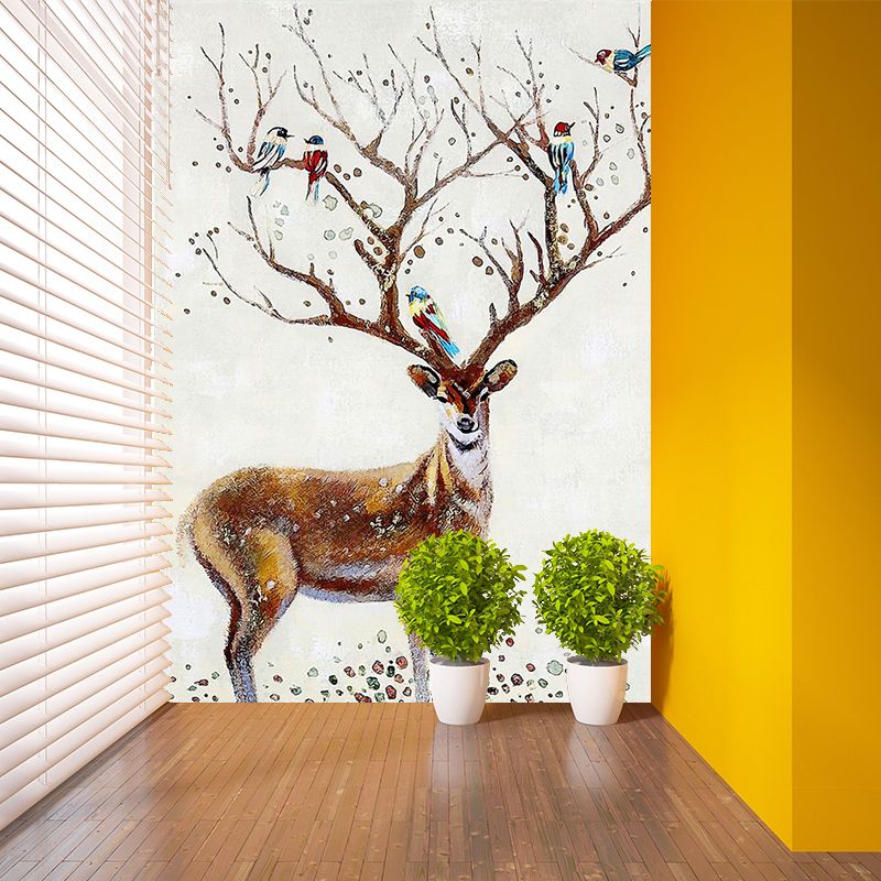 Modern Sika Deer Wall Murals for Decoration, Customize Size Available Wall Art in Brown