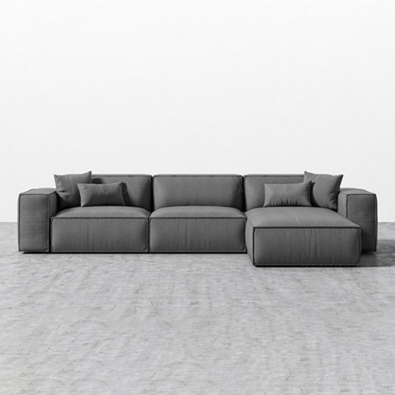 Square Arm Sectional Sofa Gray 4-seat Sofa & Chaise with 4 Pillows