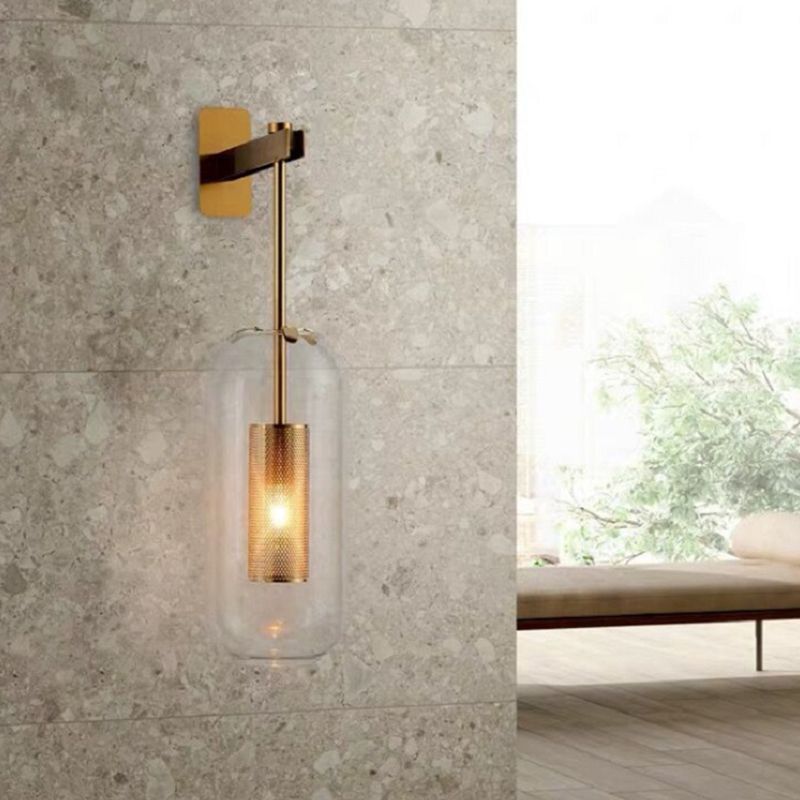 Vintage stijl messing wandlamp met helder glas