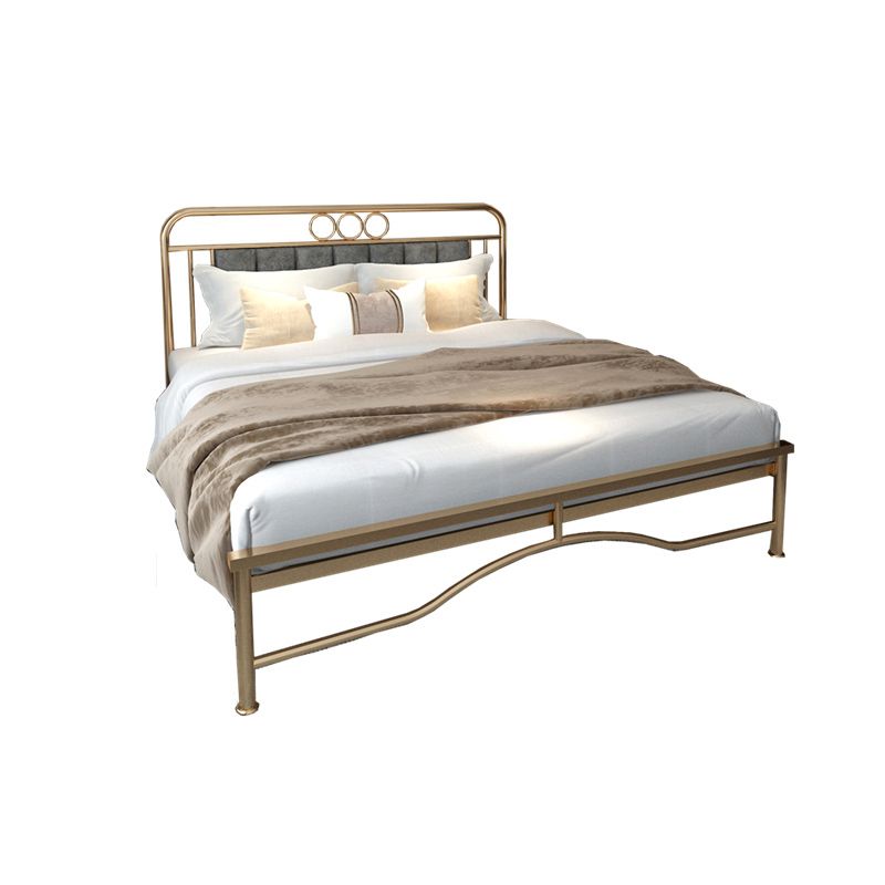 Upholstered Metal Bed in Gold Finish Low Profile Bed with Headboard