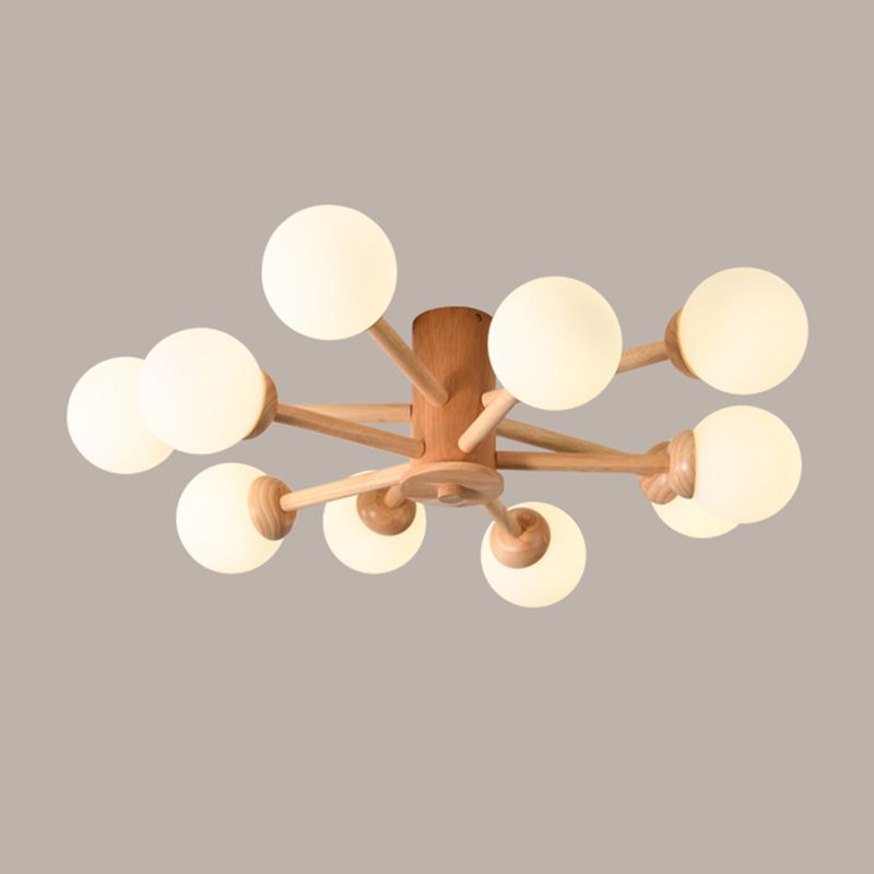 Nordic Style Wooden Ceiling Light Ball Shape Shade Ceiling Lamp for Living Room