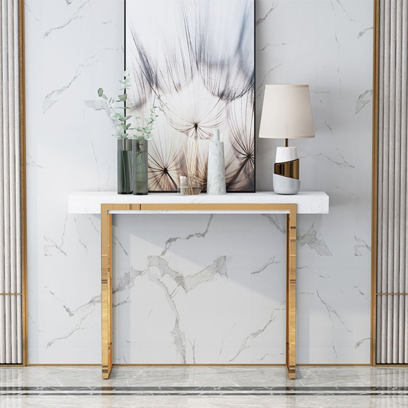 Rectangle Marble and Metal Glam Console Table in Black and White