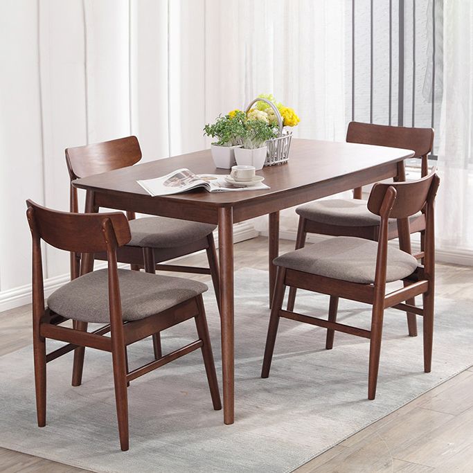 Modern Brown Furniture Set 5 Pcs Rectangle Solid Wood Dinette Table with Dining Chair