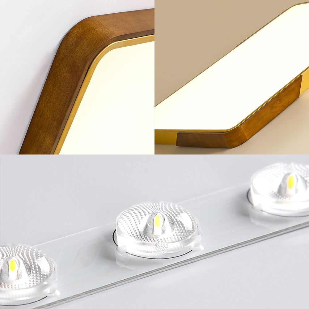 Gold Metal and Wood Flush Ceiling Mount Lamp with Square/Rectangular Acrylic Diffuser Modern LED Ceiling Flush Mount for Bedroom in Warm/White/Neutral, 16"/19.5"/25.5" W