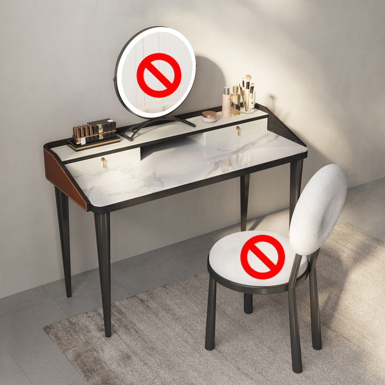 Stone Top Double Drawers Straight Feet Dresser Black Vanity Desk