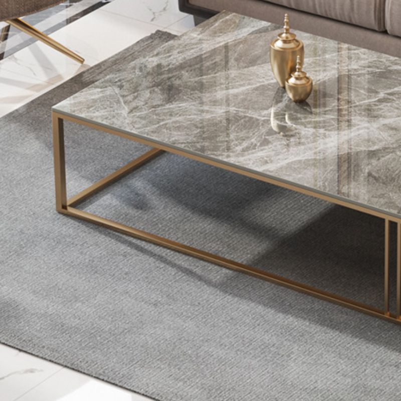Glam Rectangle Slate Coffee Table 16.53"H Steel Frame Base Cocktail Table