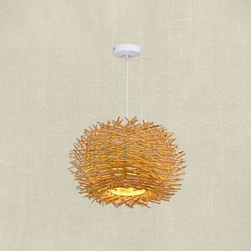 Bird Nest Pendant Light Kit Japanese Rattan Living Room Hanging Ceiling Light in Beige