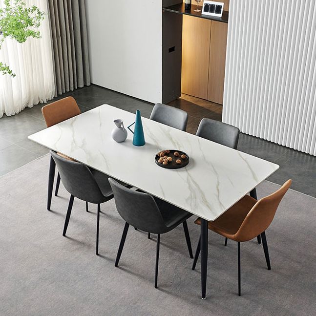 Rectangle Dining Table Industrial Stone Top Dining Table with 4 Legs