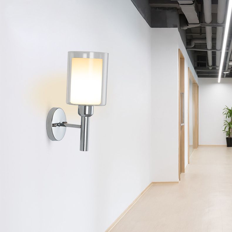 Double Cylindrical Glass Shade Sconce Lights Single Bulb Simplicity Modern Style Wall Light for Staircase Aisle