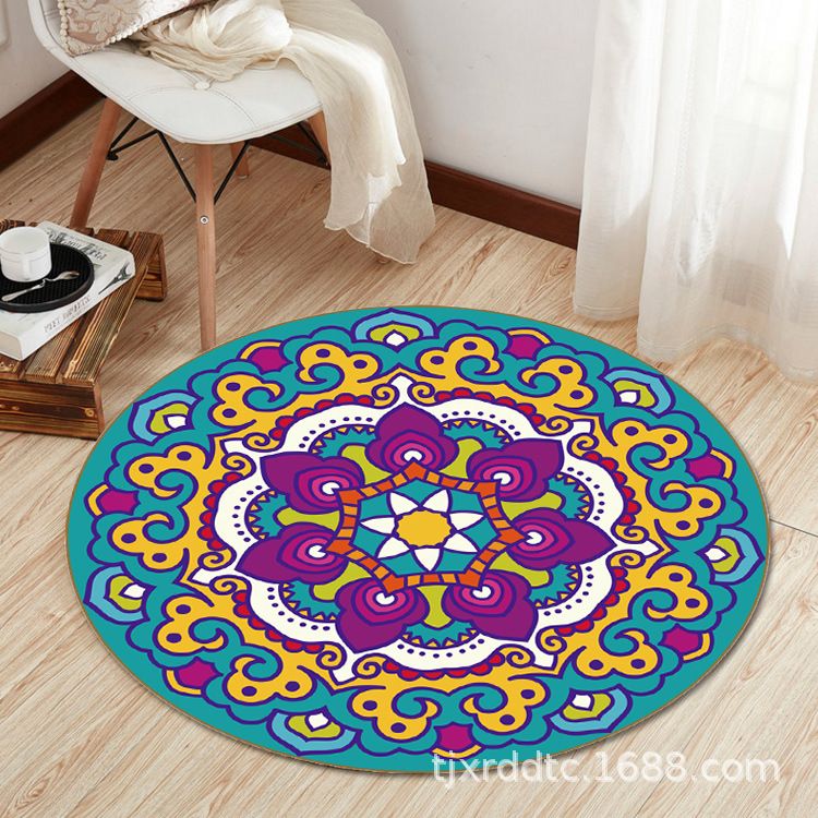 Boho Living Room Rug Multi-Color Flower Print Carpet Synthetics Stain Resistant Non-Slip Pet Friendly Area Rug