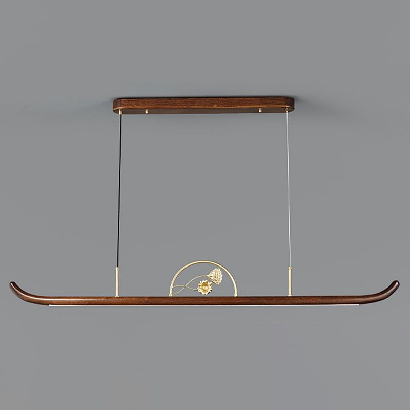 Modern Wood Ceiling Light Linear Shape Island Light with Plastic Shade for Living Room