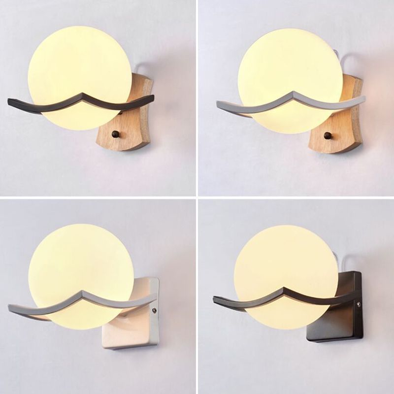 Estilo nórdico de madera de montaje de pared de madera leche blanca tono de globo sencillez luz para el dormitorio para el dormitorio