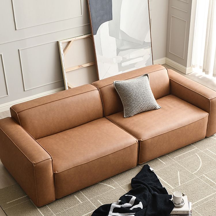 Contemporary Stationary Faux Leather Sofa Living Room Square Arm Tight Back Sofa