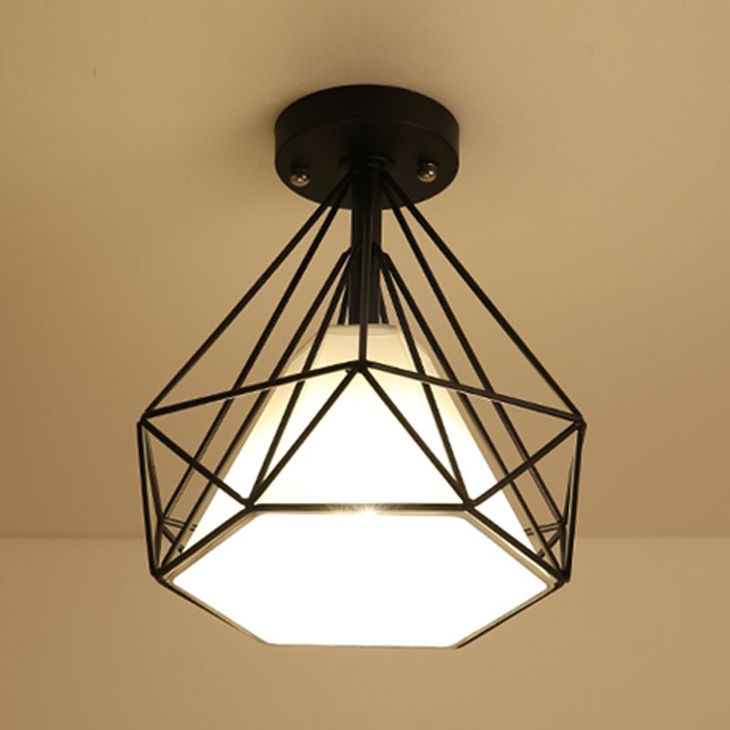 Industrial Flush Light Fixtures Diamond Metal 1 Light Flush Mount Lamps