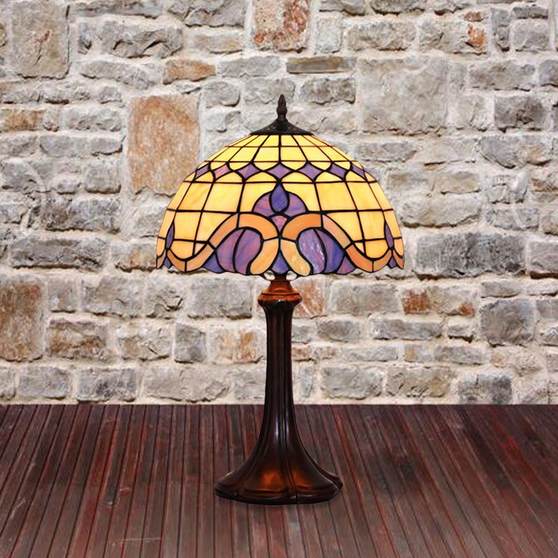 1 Éclairage de table basse Tiffany Tiffany de chambre à coucher avec une teinte vitrail à motifs de grille