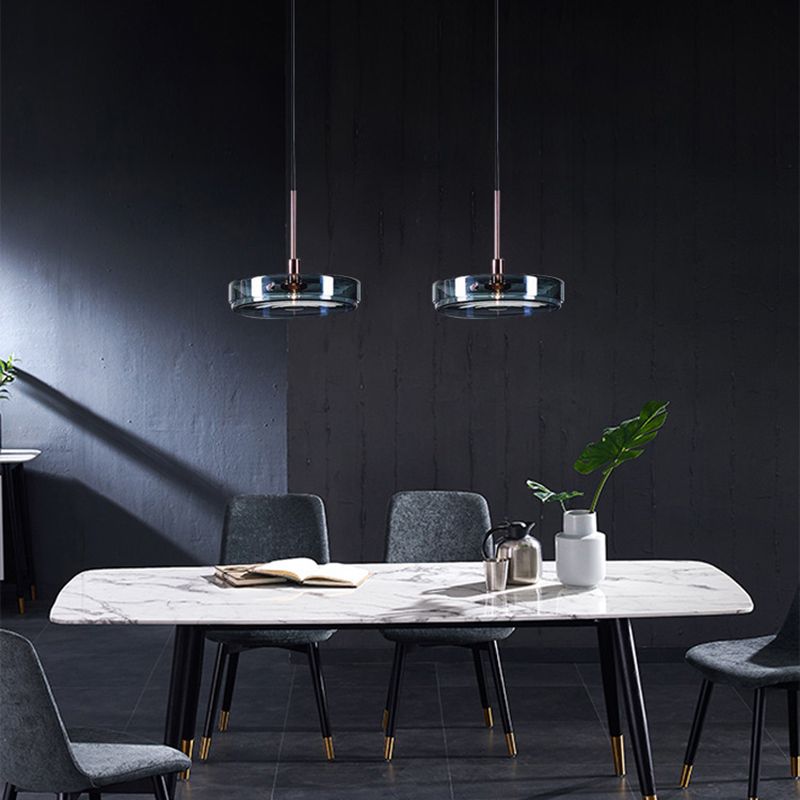 Modern Artistic Single Pendant Light Wrought Iron Circular Hanging Lamp with Glass Shade