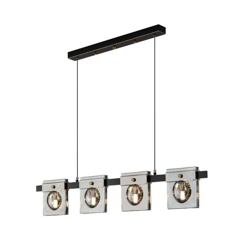 Multiple-Light Rectangular Island Pendant Modern Glass Island Lighting