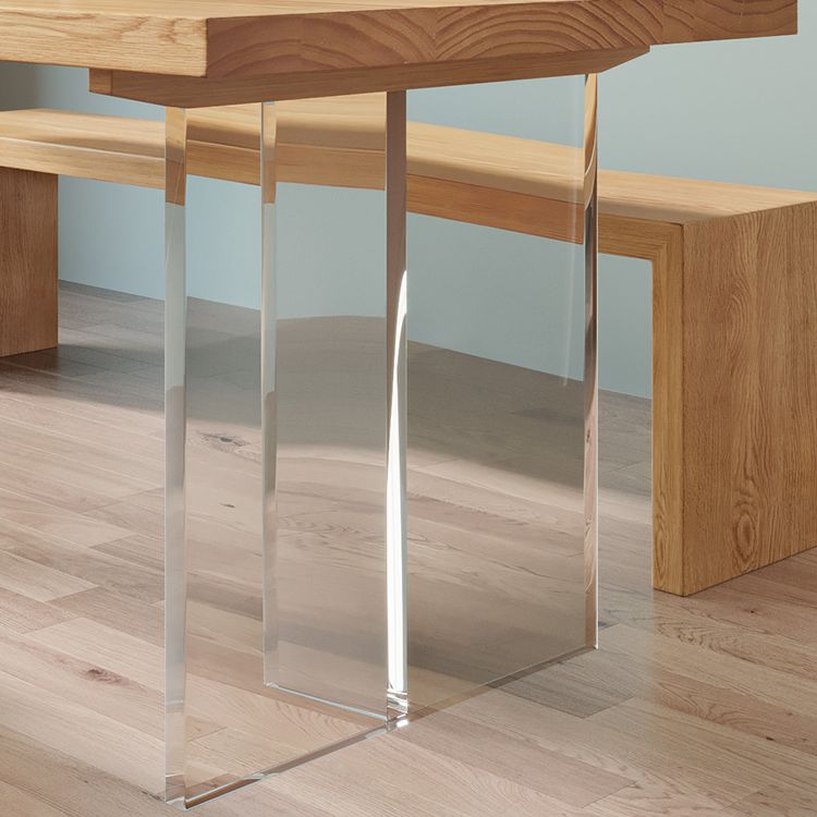 Contemporary Khaki Standard Dining Table Solid Wood Rectangle Dining Table with Double Pedestal Base