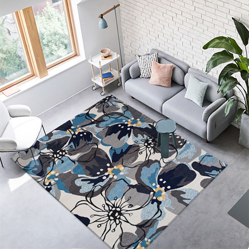 Multicolor Simplicity Area Carpet Polyester Floral Print Indoor Rug Easy Care Carpet for Living Room