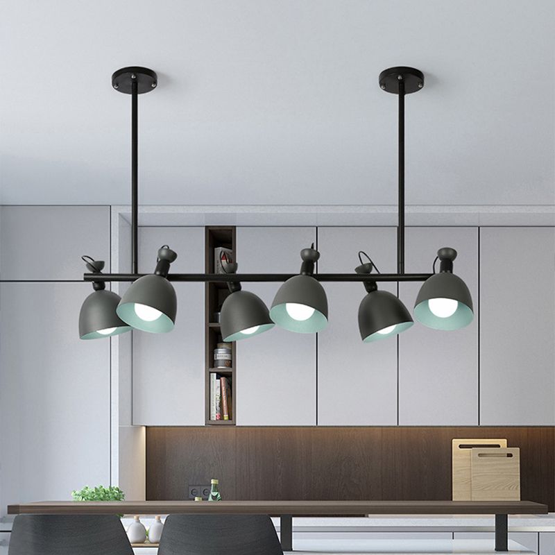 Macaron Bell Island Pendant Iron 4/6 Bulbs Dining Room Swivelable Hanging Lamp Fixture in Grey/Blue/Green