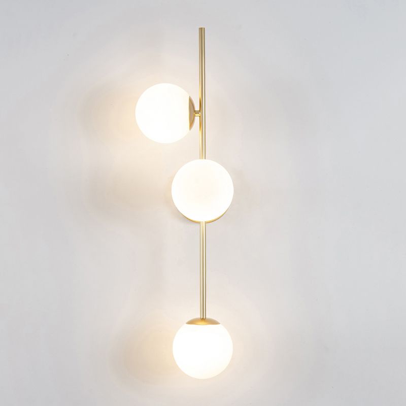 3 - Light Gold & White Wall Light Iron and Glass Wall Fixture with Ball Shade