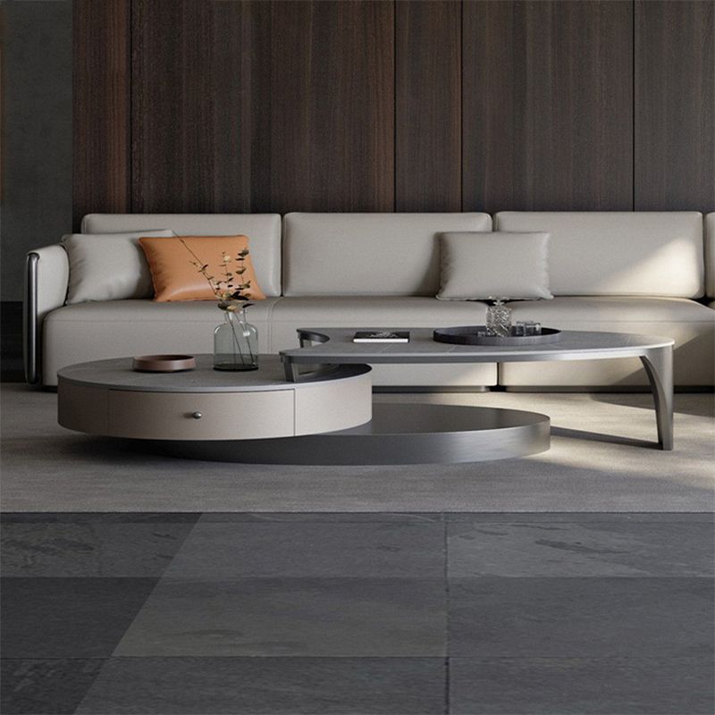 Slate Nesting Coffee Table Set Pedestal Coffee Table with 2 Drawers