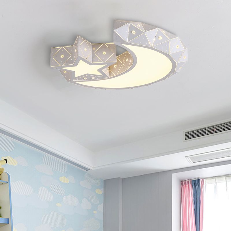 18"/23.5" Wide Stars Moon Flush Mount Light Modern Acrylic LED White Flush Ceiling Light in White/3 Color Light