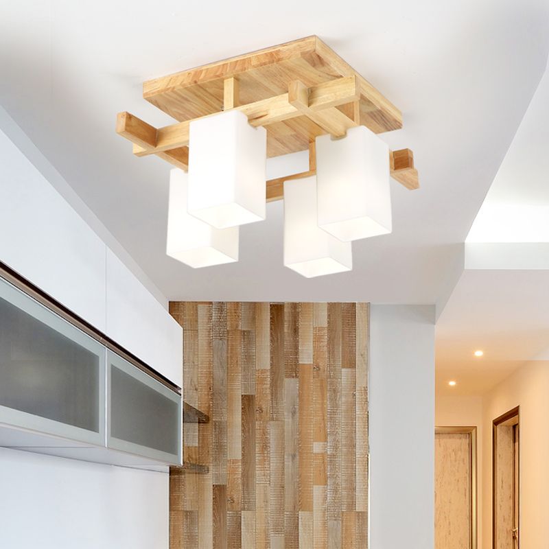 Plafonnier Semi-encastré géométrique en verre, plafonnier en bois de Style concis moderne pour salon